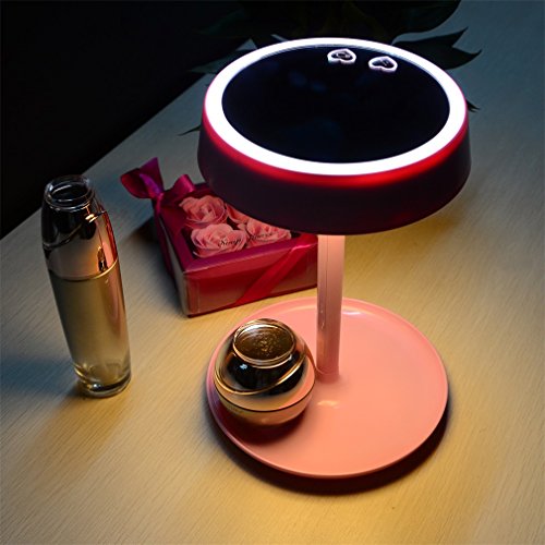 GraceU LED Kosmetikspiegel,Rosa intelligente Schalter Helligkeit wiederaufladbare 3-in-1 LED beleuchtete Make-up/Kosmetik Eitelkeit Spiegel Tisch Lampen H-DL-02 - 2
