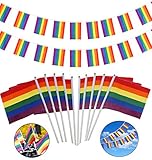 [BANDERA DE LA BANDERA DEL ORGULLO] - Tamaño de la cadena de la bandera: 32.8 pies (10 metros), 38 banderas cosiendo la cuerda de la bandera. Cada tamaño de bandera: 5.5x8.3 pulgadas (14x21cm). Las banderas de bandera se cosen y se fijan a la tela, que es duradera. Borde de corte térmico, sin aflojar el borde; El corte es plano, mostrando mejor la delicadeza.