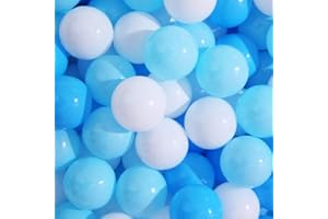 PlayMaty 100 Bunte Pit Bälle, frei von Phthalaten und BPA, aus crushfestem Kunststoff-Material, ideal als Stressbälle für Kinder Spielhäuser oder Pool Ball Pits, 2.16 Zoll groß (Blau-Weiß)