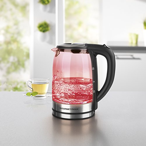 GOURMETmaxx 08107 Glas-Wasserkocher mit LED-Farbwechsel | Abschaltautomatik & Trockenschutz | 2 Liter | 2.200 Watt | Silber-Schwarz - 4