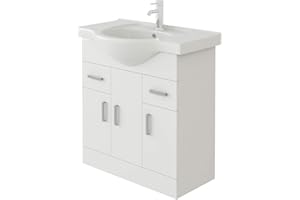 VeeBath VUW750 Linx Bathroom Vanity Basin Sink Cabinet Unit Soft Close Door Hinges Storage Furniture-750mm, White, 750mm (Flat Pack)