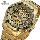 Luxury Brand Men's Fashion Automatic Hollow Out Man Mechanical Watches Waches Gold & Black