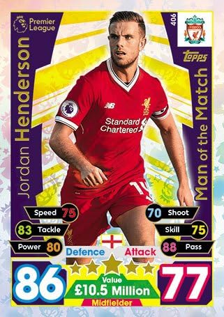 Match Attax 2017/18 Man Of The Match card #406 Jordan Henderson