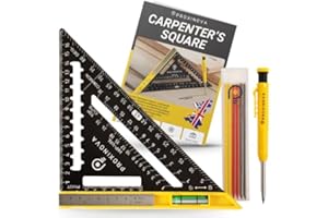 Proxinova Speed Square Set | Aluminium Alloy Carpenters Square 180mm | Carpenter’s Pencil - Integrated Spirit Level | Woodworking Tools - Gauge - Protractor - Try Square