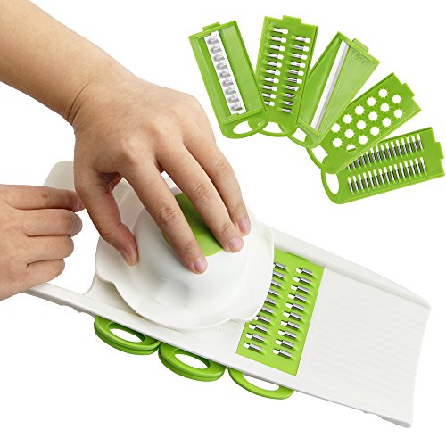 Mandoline Schneide, jtdeal 5 in 1 Multifunktional Gemüseschneider Zerkleinerer & gemüsehobel Kitchen Set für Gemüse und Obst aus Edelstahl und ABS Kunststoff - 7