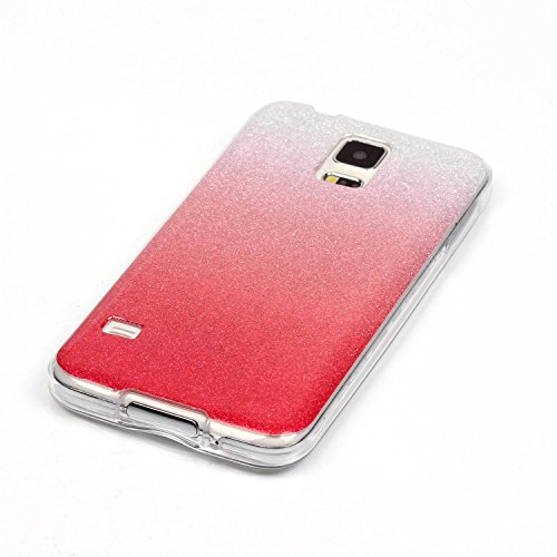 Für Samsung Galaxy S5/S5 Neo Hülle Weiches Silikon Glitzer Schutzhülle Tasche Case,Hochwertig Leicht Gummi Schutz Hoch Handyhüllen Schale Etui,Herzzer Modisch Luxus Silikon Bunt Hülle [Farbverlauf Gradient Farbe] Regenbogen Bling Ultradünn Slim Schutztasche Hülle Bumper Case Back Cover für Samsung Galaxy S5/S5 Neo + 1 x Frei Rosa Handy Halterung Ständer + 1 x Frei Rosa Touch Pen Stift Stylus – Rosa - 3