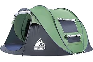 HEWOLF Tenda pop-up per 2 – 4 persone, tenda da campeggio con tenda automatica, ultraleggera, tenda per la famiglia, tenda parasole per esterni, campeggio, festival, grande verde militare