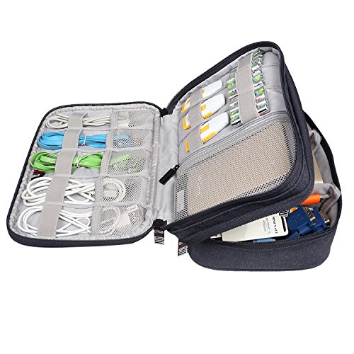 BUBM Tragbare Reisetasche mit Mehrfachfunktion Kabelorganiser Tasche mit Doppelschichten für Elektronische Zubehöre wie Netzteil, Maus und USB Stricks, Dunkelblau - 5