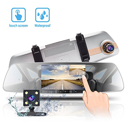 Mirror Dash Cam 5'' IPS Touch Screen,1080P Dual Lens Dash Cam 170° Wide Angle Front Car Camera and Rear Waterproof Backup Camera with G-Sensor Parking Monitor Motion Detection WDR Night Vision