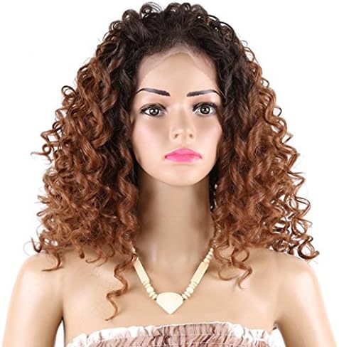 Long Loose Curly Wave Dark Root Ombre Brown 2 Tones Lace Front Synthetic Hair Wigs for Black Women
