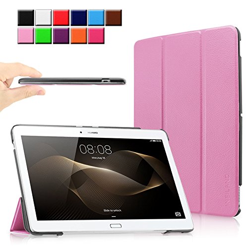 Infiland Huawei MediaPad M2 (10 Zoll) Tablet Hülle Case-Ultra Dünn Tri-Fold Smart-Muschel PU Leder Ultra Schlank Superleicht Ständer Smart Shell Cover Schutzhülle Etui Tasche für Huawei MediaPad M2 WiFi 25,4 cm (10 Zoll) Tablet-PC(mit Auto Schlaf / Wach Funktion)(Rosa)