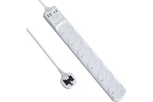 SE UKASE Extension Lead Power Strip Tower, 6 Way Socket Surge Protection with 4 USB Charger(2C+2A) Multi Plug 2990W Safety Shutter for TV PC Laptops Tablets