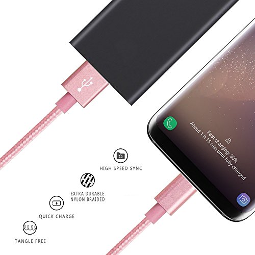 USB Type-C Kabel Nylon-lebenslange Garantie-TUOYA USB-C Ladekabel auf USB3.0 mit Nylon, Daten & Lade Type-C Datenkabel mit Aluminium Stecker für Samsung Galaxy S8 / S8 Plus, LG G5, Lumia 950xl/950, Nexus 5x/6p, OnePlus 3, und andere Type-C unterstützte Geräte (2pack-6,6ft/2m, Pink) - 4