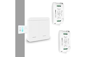 Tedeligo Interruttore Luce Senza Fili, Rimovibile Interruttore Wireless Con Trasmettitore Radio 100M 2300W Portata Telecomando Per Luci, Nessun Cablaggio Richiesto, Bianco(1trasmettitore 2ricevitore)