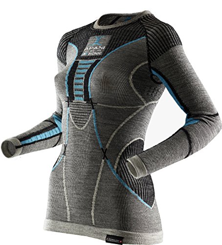 X-Bionic Apani Merino Camisa Manga Larga Lana - Camisas y Camisetas (Camisa, Adulto, Femenino, Negro, Azul, Gris, Estampado, S/M)