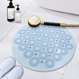 TOAVI Silicone Shower Bath Mat, Round PVC Non-Slip Foot Massager Scrubber, Reflexology Bath Mat, Acupressure Brush Pad Washable Shower Massage Foot Pad for Kids, Adults, Elderly, Bathroom