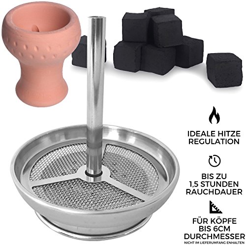 Premium Shisha Kaminaufsatz BLOCKARD aus Edelstahl [für Köpfe bis 6cm Durchmesser (nicht im Lieferumfang enthalten)] – Kokosnuss Natur-Kohle | Wasserpfeife Tabak | Kamin-Kopf Aufsatz | Alufolie Haube - 2