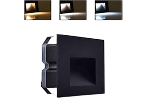 Partenopea Faretto segnapassi da esterno lampada da muro IP65 LED 5W incasso scatola cassetta 503 scale giardino viale gradini CCT 3 Tonalità selezionabilI luce fredda calda Naturale (Nero)