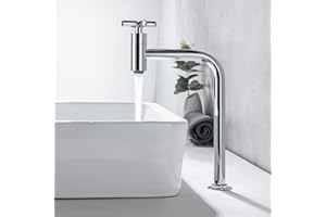 Tondiy Rubinetto Bagno Lavabo Alto Solo Acqua Fredda, Rubinetti da Appoggio in Ottone, Monocomando con Tubo di Collegamento, Aeratore Rimovibile, Facile da installare, Cromato