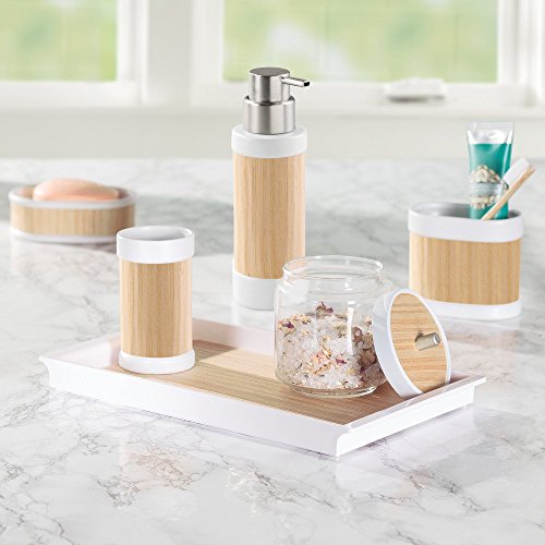 InterDesign 90460EU RealWood Glasbehälter für Wattebäusche, Wattepads, Keramik, weiß/helles Holz, 8.7 x 8.7 x 11.3 cm - 2
