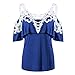 Produktbild OSYARD Damen Lace Stitching Schal Tau Schulter Overlay Applique T-Shirt Top Bluse(EU 46 / XL, Blue)
