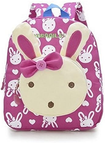 Neeiors Cute Bunny Baby Canvas Backpack Toddlers Girls/Boys Preschool Bag Shoulder Rucksack Rose Red