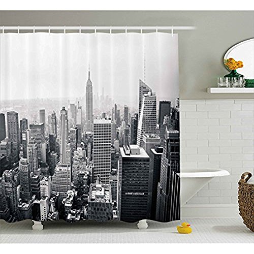 Yeuss Urban Shower Curtain Usa Decor Theme Aerial View Of New York City Skyscrapers And The Foggy Sky Digital Print Fabric Bathroom Decor Set With Hooks Grey 72 X72 Buy Online In Bahamas