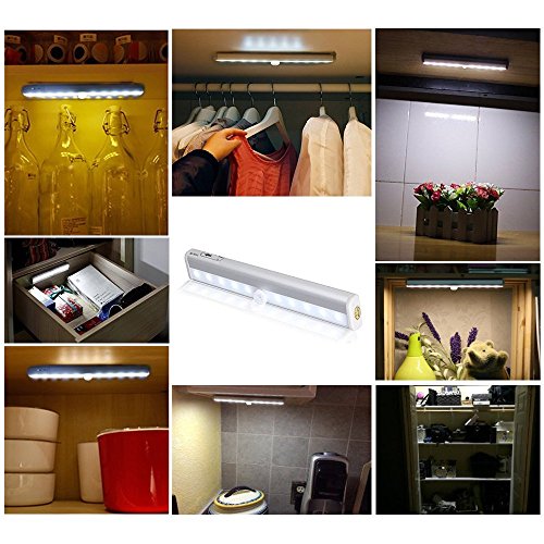 Morpilot LED Schrankbeleuchtung Lichtleiste Kabellos 10 LEDs mit Bewegungsmelder Batterie Wandschrank Kabinett Nachtlicht / Treppen Licht / Schublade / der Schrank / Stammlampe Step Light Bar mit Magnetstreifen (AAA Batterie) - 7