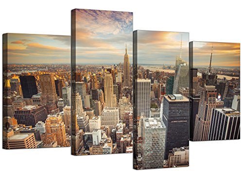 Wallfillers®, stampe su tela della veduta di New York per salotto, decorazione da muro, 4 pannelli, 4202