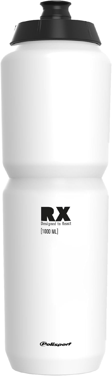 Polisport 8649100039 R 1000ml AMZ Botella de Agua Multi-Deporte, Capacidad 1000ml, Ultra-Ligero, Flexible, Boquilla Soft-Touch, Sin BPA, Bidón Ciclismo, MTB, Color Blanco
