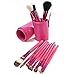 Lychee Women 12pcs Soft Professional Makeup Brushes Cosmetic Make Up Brush Set Kit Foundation with Cup Holder Case (12Pcs Red)