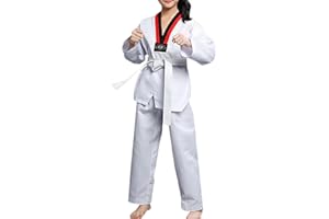 Yyyuluo Adultes Combinaison de Taekwondo Enfants Col V Uniforme D'arts Martiaux Étudiant Ensemble Aikido Judo Kung Fu Vêtements D'entraînement Manches Longues Coton Combinaison de Karaté