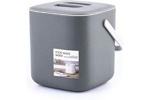 COLRID Cubo Compost Cocina 4L - Cubo Orgánico Apto Lavavajillas con Filtro Carbón Activo - Antiolor y Colador Integrado para Residuos Diarios (Gris)
