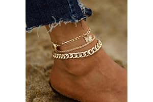 Bramian Cavigliera a Farfalla a Strati Cavigliere da Spiaggia in Oro Gioielli Cavigliere Regolabili Catena per Donne Ragazze (3 Pezzi)