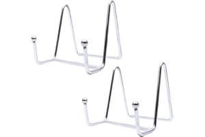 Funnytek 2 supporti per piatti da 3 pollici per display per piastra di supporto per espositori, supporti per telaio in metallo per foto, immagini, piatti decorativi e arte da tavolo, argento