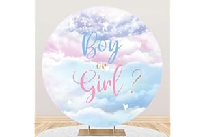 Aoihrraan 200cm Diametro Rivela il Sesso Rotondo Sfondo per Fotografia Ragazzo o Ragazza Blu Rosa Sfumato Nuvole Dolci Sfondo Annuncio Gravidanza Banner Bambini Torta Compleanno Festa Puntelli Foto