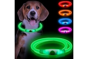 Sofore Collier Chien Lumineux pour Collier Lumineux Chien Foncée, Rechargeable par USB 3 Modes de Flash Collier Chien Lumineux Taille Réglable pour Petits, Moyens et Grands Chiens,Vert