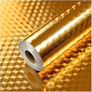 LOMESH Kitchen Backsplash Wallpaper Stickers Self Adhesive Kitchen Aluminum Foil Stickers Oil Proof Waterproof Kitchen Stove Sticker for Window Door Furniture Fridge 500 x 60cm Golden Color