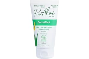 PUR ALOÉ Ciel d'Azur Labs - Gel Coiffant - 73% Aloé Vera Bio & Équitable - Fixation Forte, Hydrate et Structure - Certifié Cosmos Organic - 99% d'Origine Naturelle - Tube 150 ml