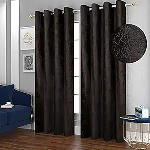 Korano 7ft Curtain for Door Polyester Fabric Tree Pattern Eyelets Room Darkening Curtains for Living Room & Kids Room, Set of 1, 7Feet, Chocolate