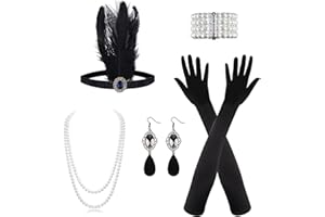 mefound 1920 Accessories Set - Roaring 20's Theme Flapper Costume Gatsby Accessories Set Fashion Vintage Headband Necklace Earrings Long Gloves bracelet Holder For Women
