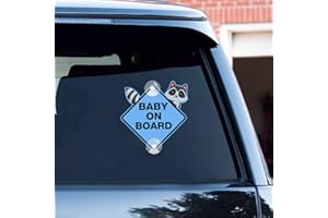 Leniutor Baby On Board Aufkleber für Autos, süßes Waschbär, PVC-Autoschild, Kinder an Bord, Sicherheitswarnung, Saugnapf für Auto, hintere Seitenfenster (kleiner Waschbär, blau)
