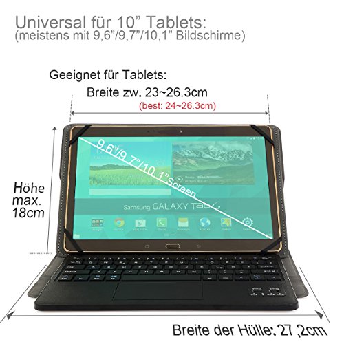 Bluethooth Tastatur, QWERTZ Deutsche Tastatur mit Touchpad, CoastaCloud Deutsch Bluetooth Tastatur Hülle mit Touchpad universal Für alle Windows / Android OS Tablet PC / Galaxy Tabs und Mobil mit 9-10.6 Zoll (Geeignete Tablettengröße : Min 15x24cm Max18x26cm)Schwarz - 3