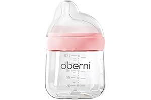 Oberni Baby Bottles with Slow Free Flow Off-Centered Teat for 0+ Months, Anti Colic Newborn Milk Feeding Bottle, 150ml/5oz/Pink/1Pack