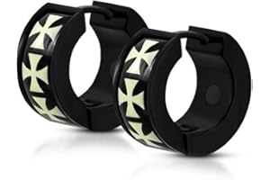 BlackAmazement 2er Set Paar Kunststoff Klapp Creolen Iron Cross Eisernes Kreuz schwarz rot weiß 7mm breit Herren Damen