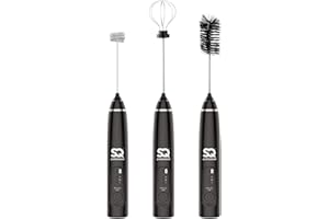 BARGAIN SHACK Milk Frother | 3 in 1 Portable Rechargeable Coffee Whisk | Handheld 3-Speed Mixer with 2 Stainless Steel Whisk & 1 Cleaning Brush | Cappuccino Latte | Foam Maker | Egg & Milkshake Whisk