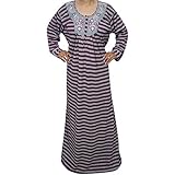 Indiatrendzs Women's Nightgowns Fleece Hosiery Striped Printed Winter Maxi Nighty 50"