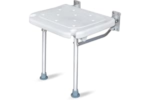 KKnoon Panchina da doccia pieghevole a parete, per vasca da bagno, con piedini antiscivolo, fori di scarico per anziani con disabilità