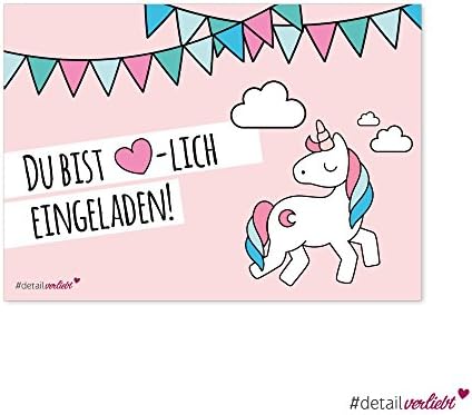 15 cute invitation cards motif unicorn DIN A6 eco-friendly – children's birthday party, unicorn, girls invitations, Birthday pink