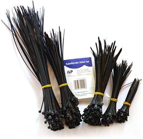 iLP cable ties - set of 500 - each 100x100/150/180/200/300 mm - multi-purpose ties for secure and lasting holding of cables, bundled goods - UV-resistant - professional quality - black